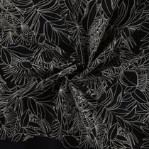 Tissu Coton brodé imprimé Floral sur fond Noir