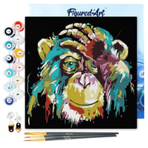 Mini Peinture par Numéro Figured'Art 20x20cm avec cadre Babouin Pop Art - Petit Format