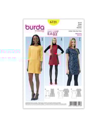 Patron Burda 6721 : Robe droite légèrement évasée avec variations de manches du 34 au 44 taille n°FR 34-44
