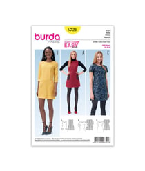 Patron Burda 6721 : Robe droite légèrement évasée avec variations de manches du 34 au 44 taille n°FR 34-44