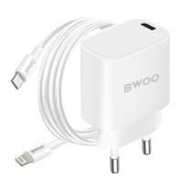 Bwoo Chargeur Secteur USB C 20W Power Delivery avec Câble Lightning 1m Blanc