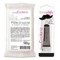 Pâte à sucre blanche 100 g + Stylo de glaçage noir