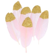 6 PLUMES ROSES ET DORÉES - 11X3.5 CM