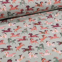 Tissu Jersey Coton Chevaux indiens sur fond Vert pâle