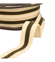 Elastique bicolore lisières or et argent 32mm écru/kaki/or au mètre