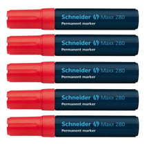 Lot de 5 marqueurs permanents - SCHNEIDER - pointe biseautée 4 + 12 mm - rouge