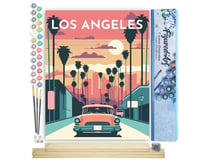 Peinture par Numéro Figured'Art - Affiche Vintage Los Angeles - Kit de Loisir Créatif DIY Numéro d'Art Complet - 40x50cm toile roulée + châssis en bois à monter