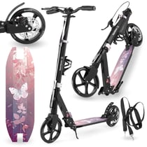 Trottinette Enfant jusqu'à 100kg - 2 amortisseurs - Fleurs- Pliable - 2 Freins- Aluminium- ABEC-7