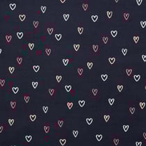 Tissu Velours milleraies imprimé Coeurs roses sur fond Bleu marine