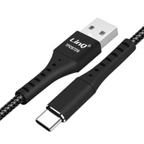 Câble USB vers USB-C 5A Charge Rapide Nylon Tressé Anti-nœud LinQ Noir