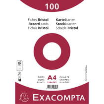 Paquet 100 fiches sous film - bristol dots non perforé - 210x297mm - Blanc - x 10 - Exacompta