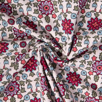 Tissu Coton imprimé Arty Kumba fleuris bordeaux sur fond Rose pâle