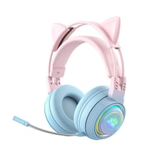 Casque Audio Stéréo Bluetooth Sans Fil Oreilles De Chat Avec Micro Détachable Rose + Bleu YONIS