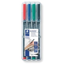 4 feutres - Indélébile - Pointe fine - Noir Bleu Rouge Vert - Lumocolor - Staedtler