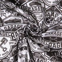 Tissu Coton imprimé Garage sur fond Noir