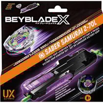 Toupie beyblade x pack saber samurai 2-70l avec lanceur victory à prise - type attaque - pack toupie et lanceur - hasbro g1862