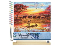 Peinture par Numéro Figured'Art - Coucher de soleil Eléphants - Kit de Loisir Créatif DIY Numéro d'Art Complet - 40x50cm toile roulée + châssis en bois à monter