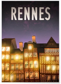 Affiche ville Rennes nuit | A3 : 29,7x42cm