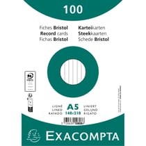 Paquet 100 fiches sous film - bristol ligné non perforé 148x210mm - Blanc - x 10 - Exacompta