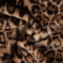 Tissu Fausse fourrure long poil Panthère noir sur fond Marron