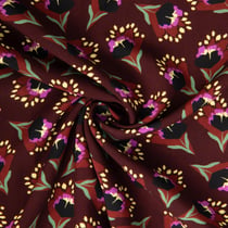 Tissu Viscose imprimé Arty Clover fleuris sur fond Marron chocolat