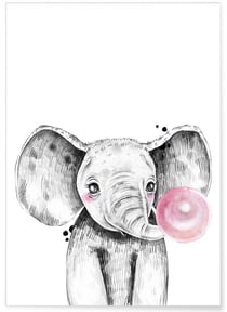 Affiche Bulle d'Éléphant Rose | A3 : 29,7x42cm