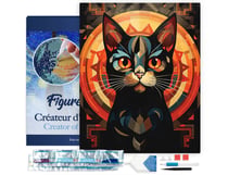 Diamond Painting Broderie Diamant Figured’Art 40x50cm toile tendue sur châssis en bois - diamants carrés - Chat noir Art Déco