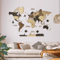 Carte du Monde en Bois CREATIFWOOD 2D Multicolor S (80 x 55 cm) - Décoration Murale