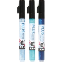 Marqueur Plus Color, L : 14,5 cm, trait 1-2 mm, bleu ciel, bleu marine, turquoise, 5,5 ml, 3pièces/ 1 Pq.