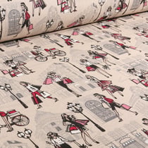 Tissu Toile de Coton Shopping day sur fond Naturel