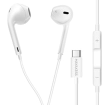 Mayaxess Écouteurs Filaires USB-C avec Microphone intégré pour Samsung Galaxy S25 Plus Blanc