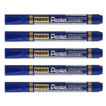 Lot de 5 marqueurs permanents - PENTEL - Pointe biseautée 2-4mm - Bleu