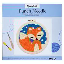 Figured'Art Punch Needle Kit Complet pour Adultes et Enfants - Petit Renard et Ciel Bleu - Parfait pour Débutant. Set prêt à broder taille 20x20cm avec cadre circulaire