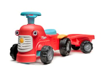 Porteur Tracteur vintage "Maurice" 1er âge avec coffre de rangement et remorque - Rouge - Dès 12 mois - 100% Fabriqué en France - Contient 90% de plastique recyclé - FALK