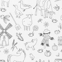 Tissu Coton à colorier Arty La ferme sur fond Blanc - Au mètre