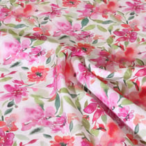 Tissu Viscose Sanfor Thalia rose sur fond Blanc
