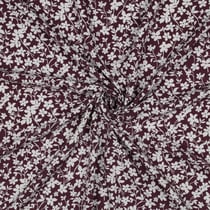 Tissu Viscose imprimé Petites Fleurs Blanche sur fond Bordeaux foncé
