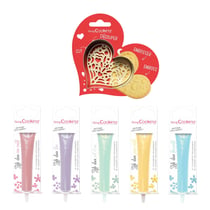 Kit pour biscuits en relief Coeur + 5 stylos choco pastel