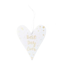 Pendentif cœur en bois blanc et écriture doré - Best Day Ever