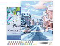 Peinture par Numéro Figured'Art avec Cadre - Matinée Enneigée en Ville - Kit de Loisir Créatif DIY Numéro d'Art Complet - 40x50cm toile tendue sur châssis