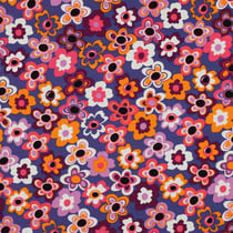 Tissu Jersey stretch fleurs Floraviva muticolores sur fond Violet - Au mètre