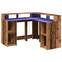 Bureau d'angle table poste de travail meuble d'ordinateur informatique étude avec lumières LED