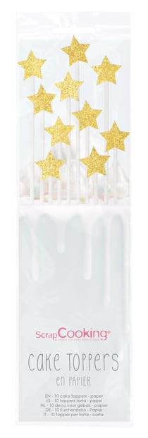 10 Cake toppers longs 20 cm étoiles dorées