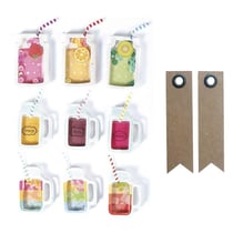 9 stickers 3D Boissons mason jars 5 cm + 20 étiquettes kraft Fanion