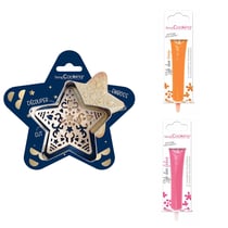 Kit pour biscuit en relief Étoile + 2 Stylos au chocolat orange et fuchsia