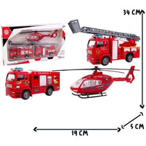 Helico et 2 vehicules pompiers - Rouge - MGM