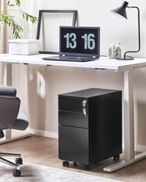 Caisson de Bureau en Métal Noir avec Roulettes Pratiques et 3 Tiroirs Spacieux Vérouillable avec Clef Idéal pour Rangement de vos Dossiers Beliani