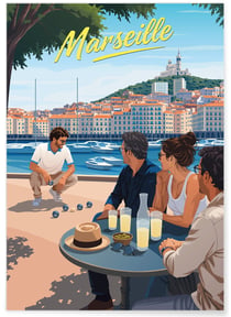 Affiche ville Marseille 4 Pétanque | A3 : 29,7x42cm