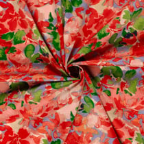 Tissu Coton Satiné Fleuris tacheté sur fond Parme