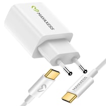Mayaxess Chargeur Secteur 20W + Câble USB-C 1m pour Samsung Galaxy S25 / S25 Ultra / S25 Plus / S25 SE / S25 Edge Blanc